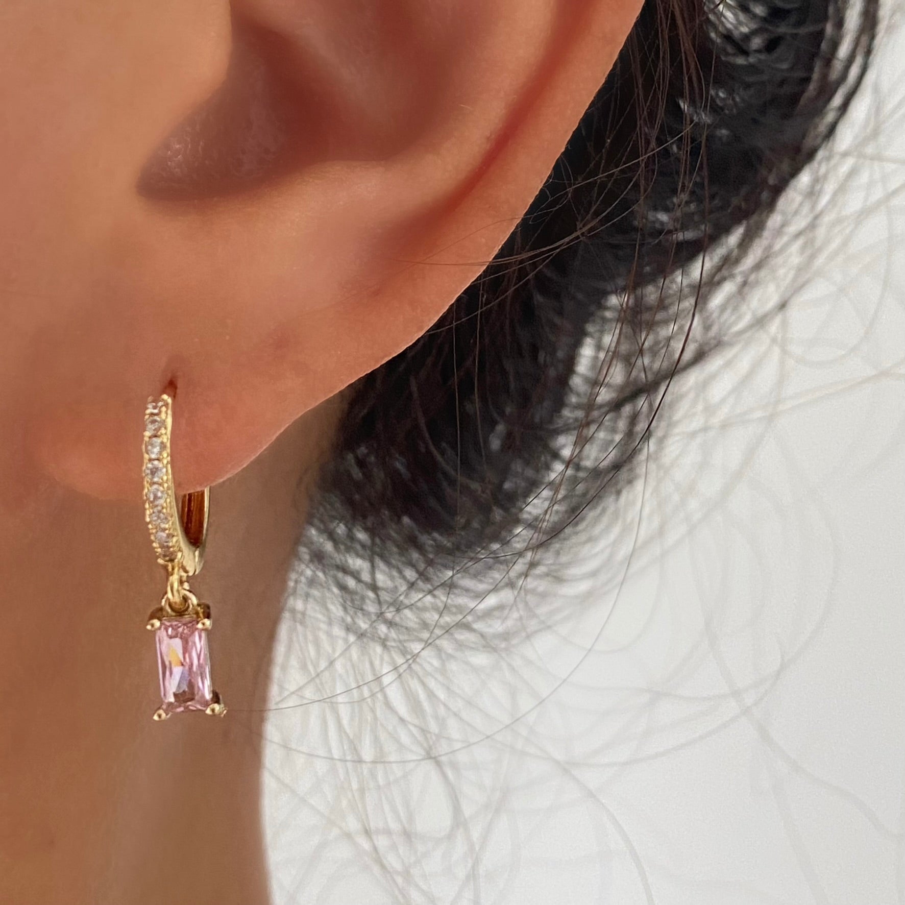 Skinny Baguette Charms 3mm Pave Dangle Earrings