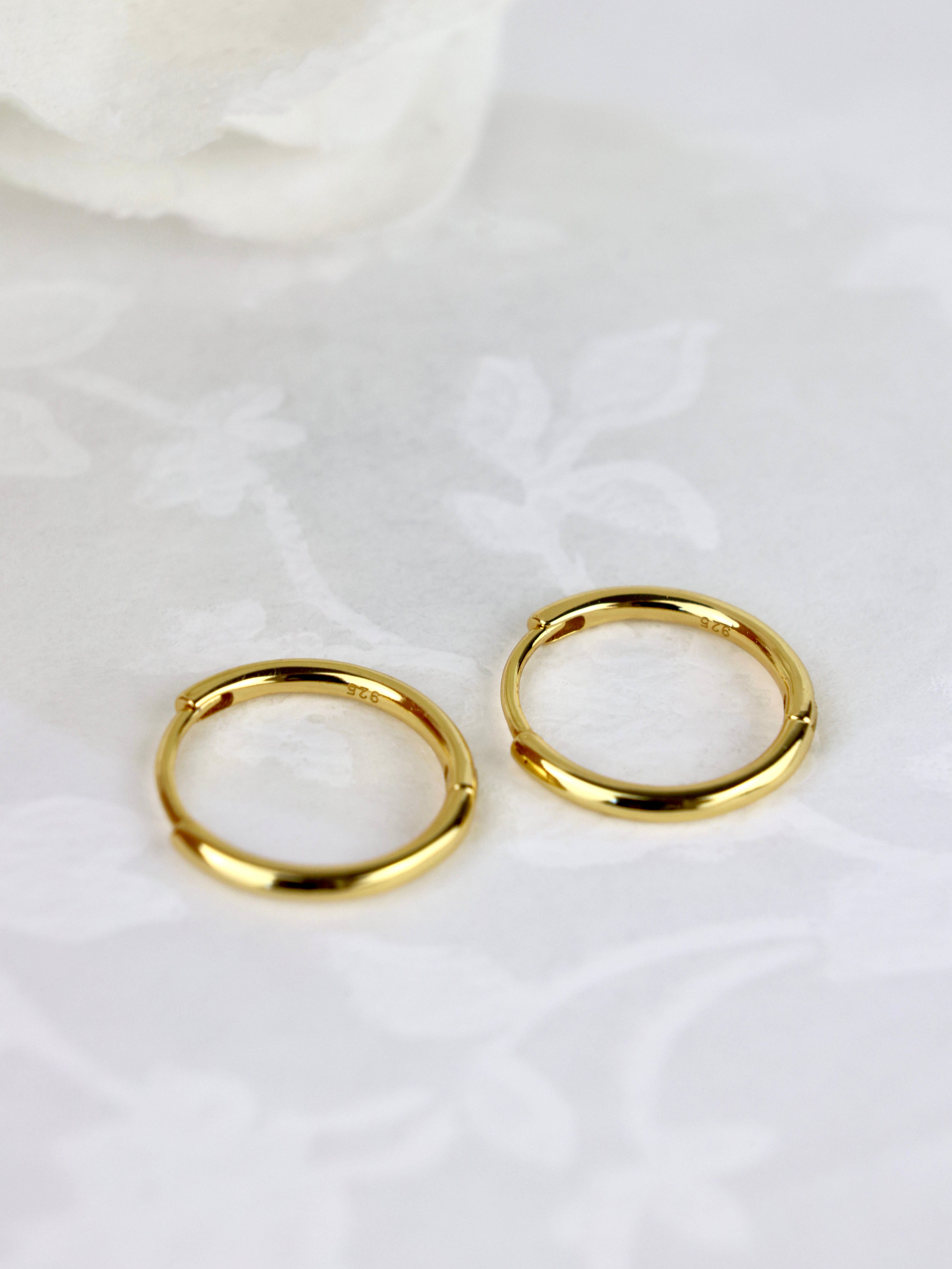 Isla Basic Gold Hoop Earrings 10mm 12mm 14mm- Sterling Silver