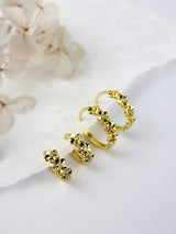 Primrose Flower Huggie Hoop Earrings- Gold Small + Medium
