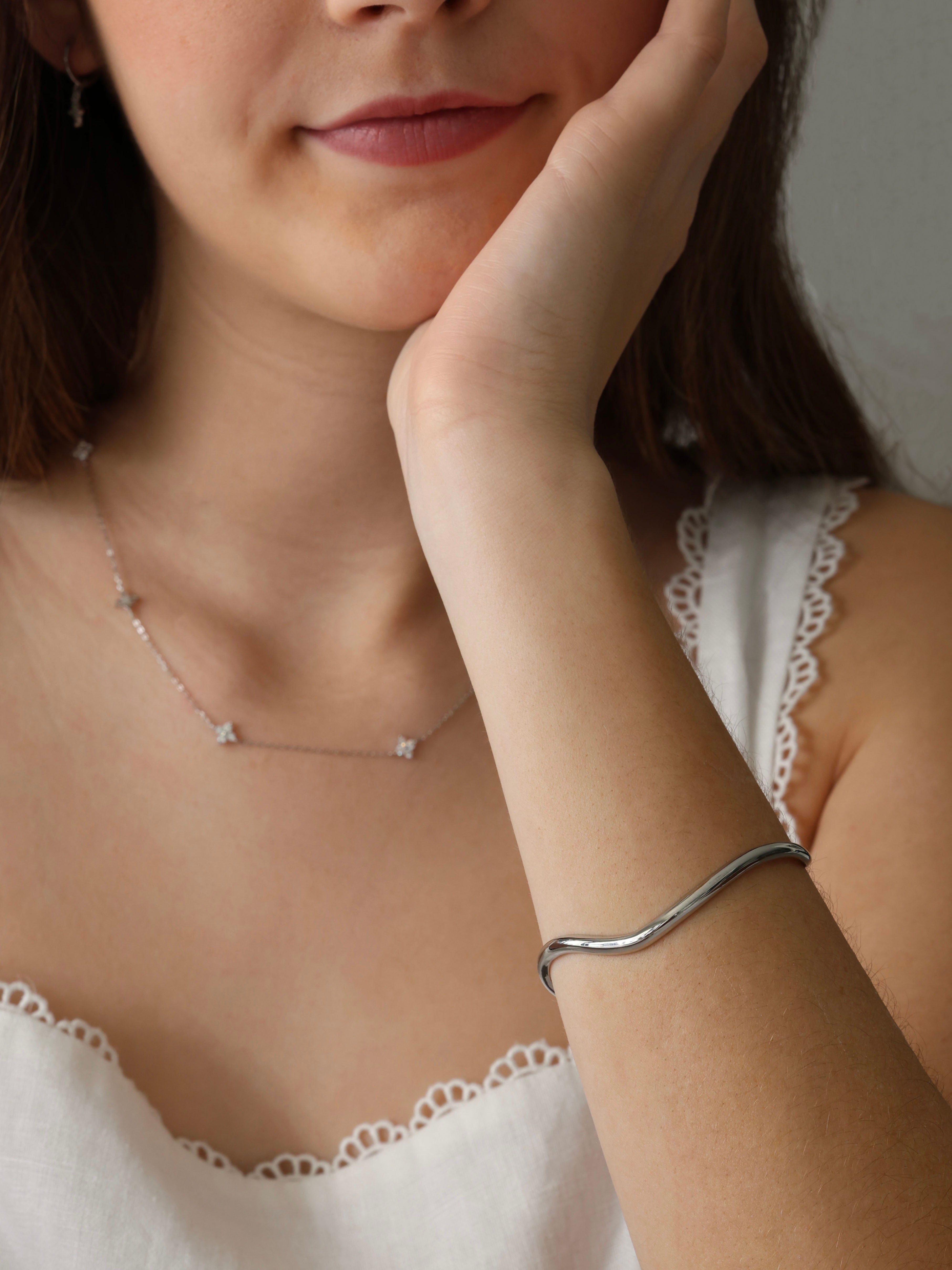 Selene Wave Silver Bangle - Stainless Steel
