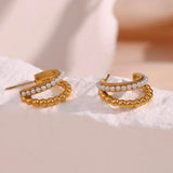 Stainless Steel Double Hoop Pearl Stud Earring