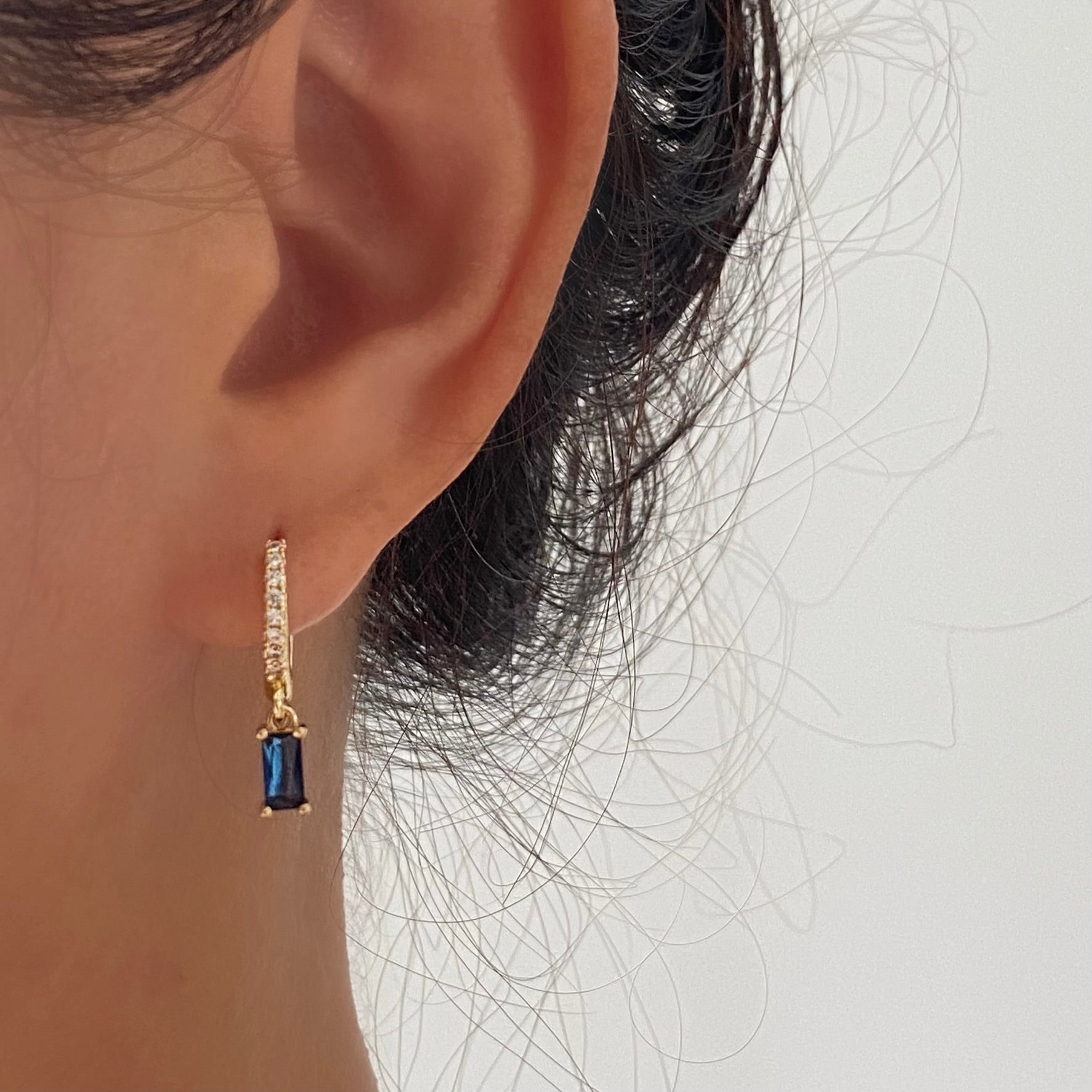 Skinny Baguette Charms 3mm Pave Dangle Earrings