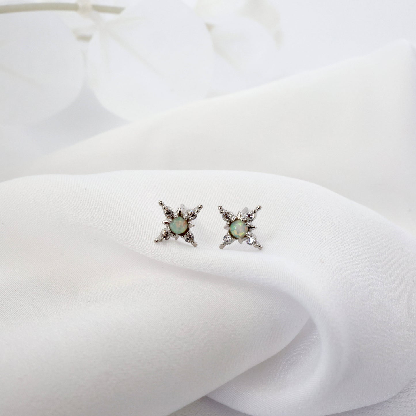 Elena Opal Starburst Stud Earrings SILVER