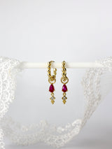 Pink 3 Teardrop Dangle Gold earring Stacks