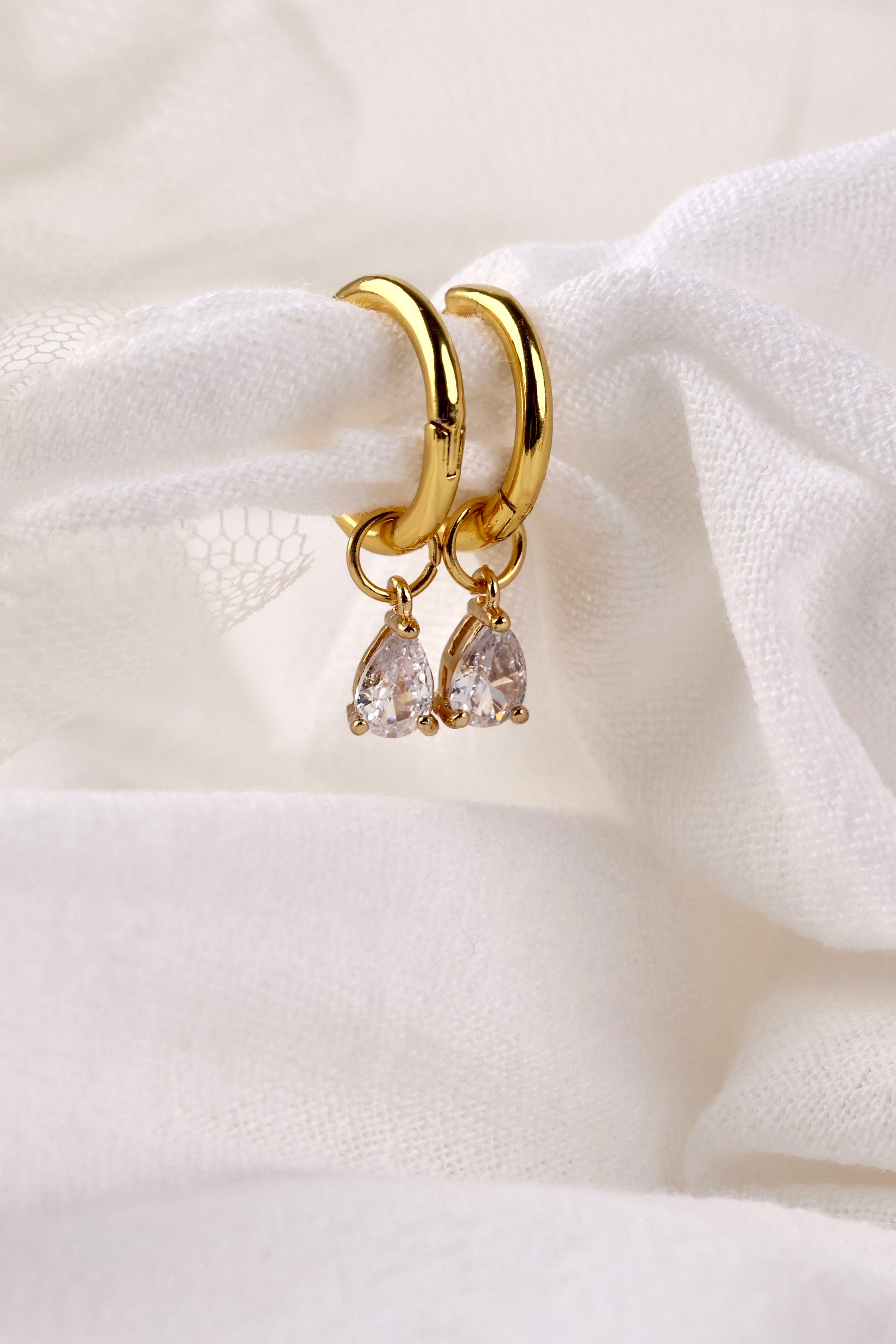 Medland Teardrop CZ Dangle Earrings Clear White