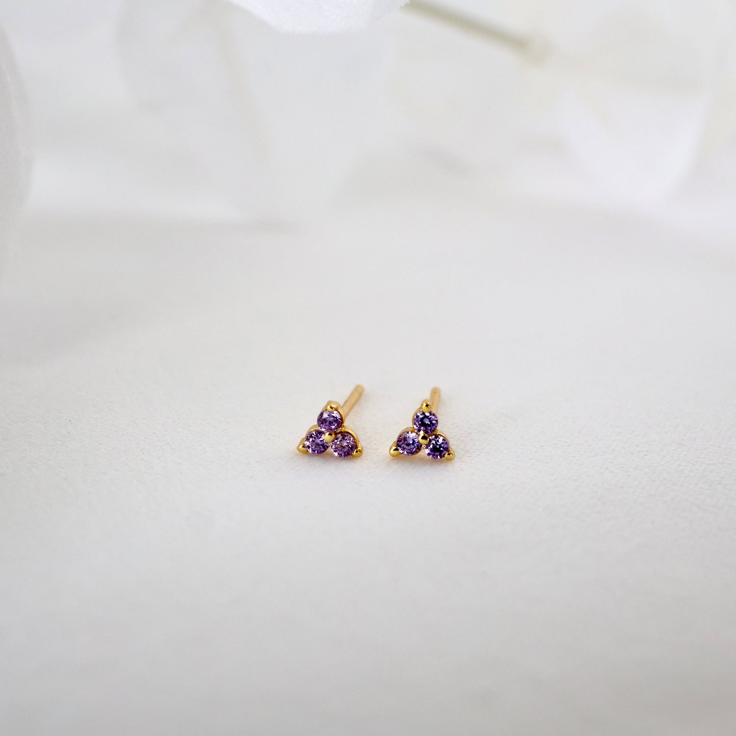 Butterfly CZ Dangle Gold Earrings PURPLE