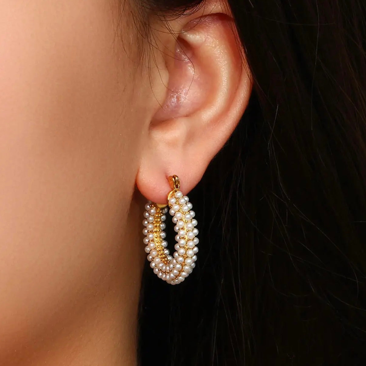 Stainless Steel Mini Pearl Hoop Earring