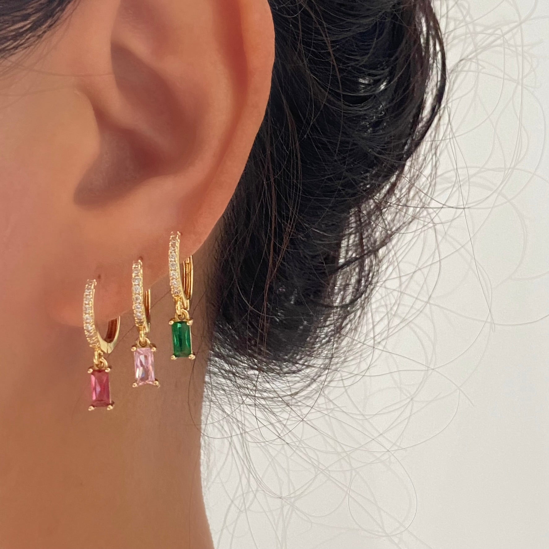 Skinny Baguette Charms 3mm Pave Dangle Earrings