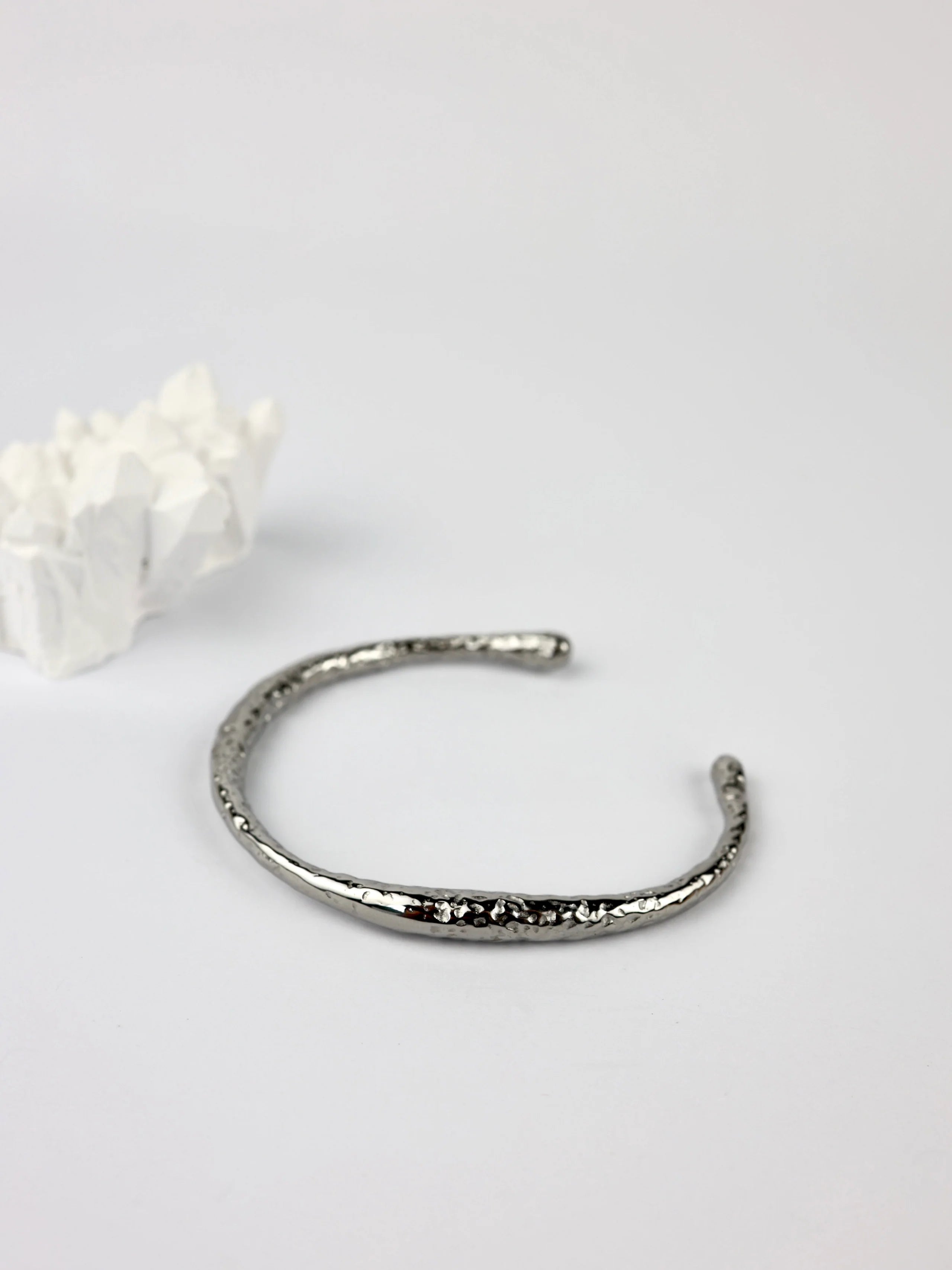 Posh Wave Hammered Bangle Stainless Steel Silver