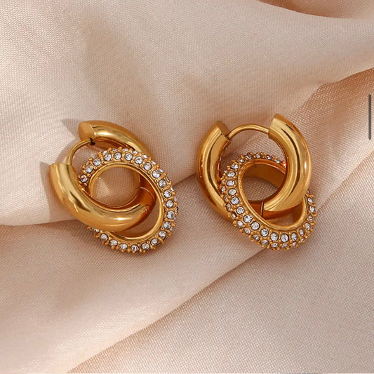 Double Ring Gold Hoop Earrings 14k Hypoallergenic