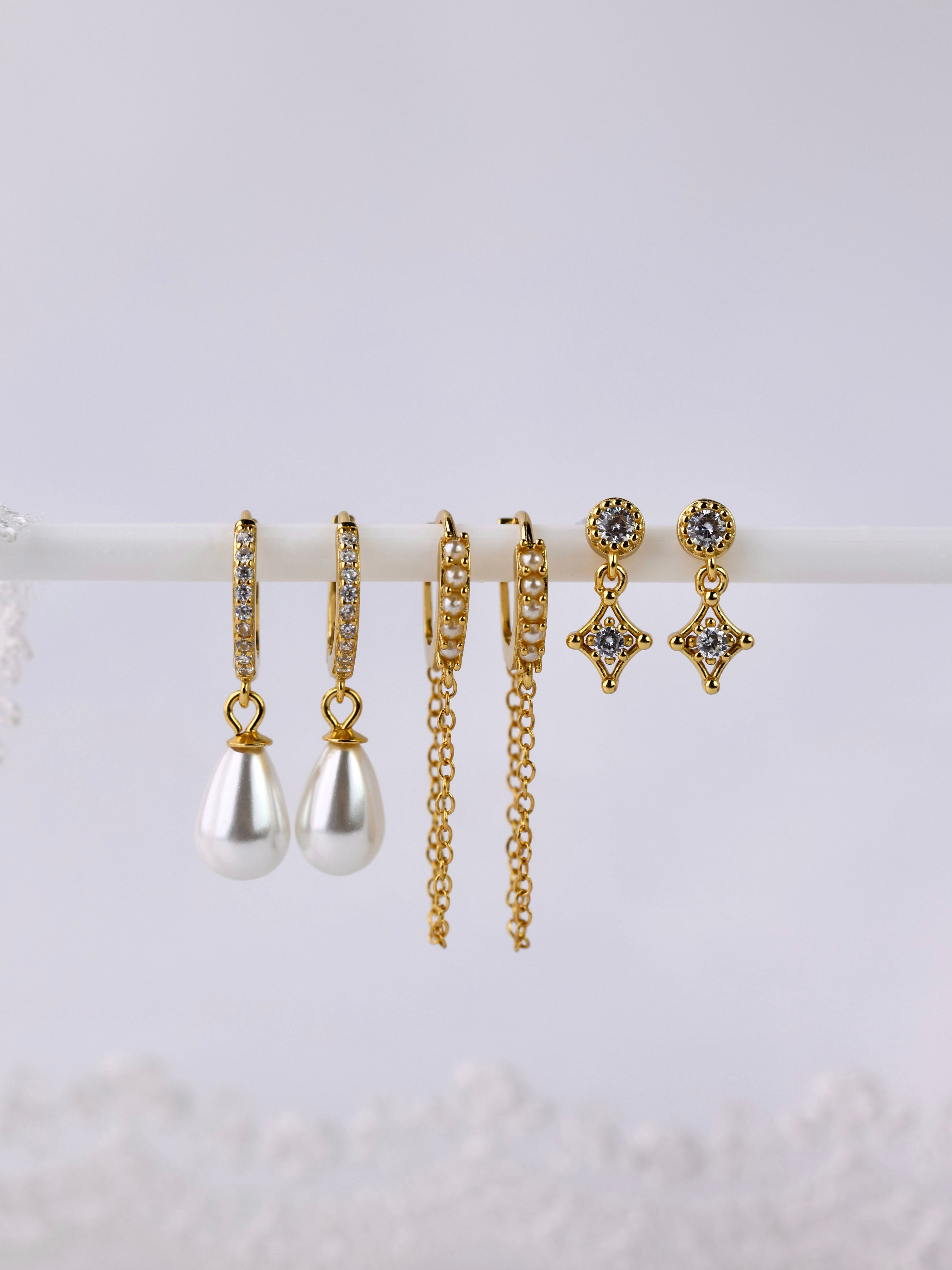 Molly Pearl Chain Earring Set GOLD