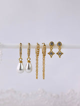 Molly Pearl Chain Earring Set GOLD