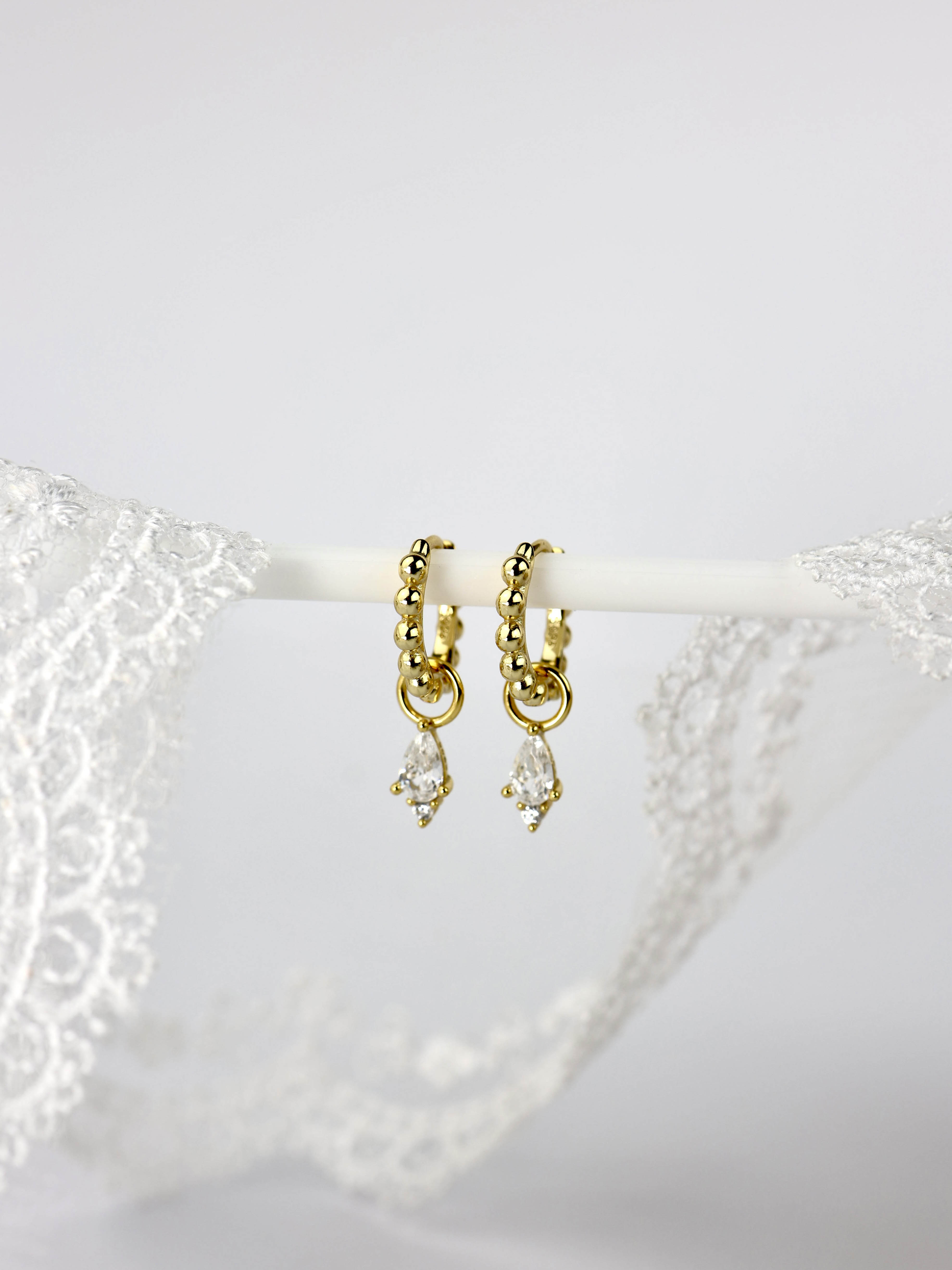 Pink Earing Stack Pink 3 Teardrop Dangle Gold earring Stacks – ANETT