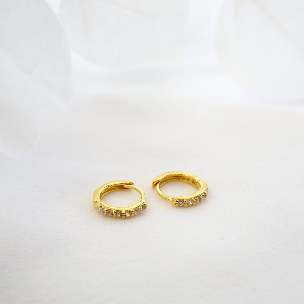 White Opal Gold Huggie Hoop Earrings