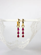 Pink 3 Teardrop Dangle Gold earring Stacks
