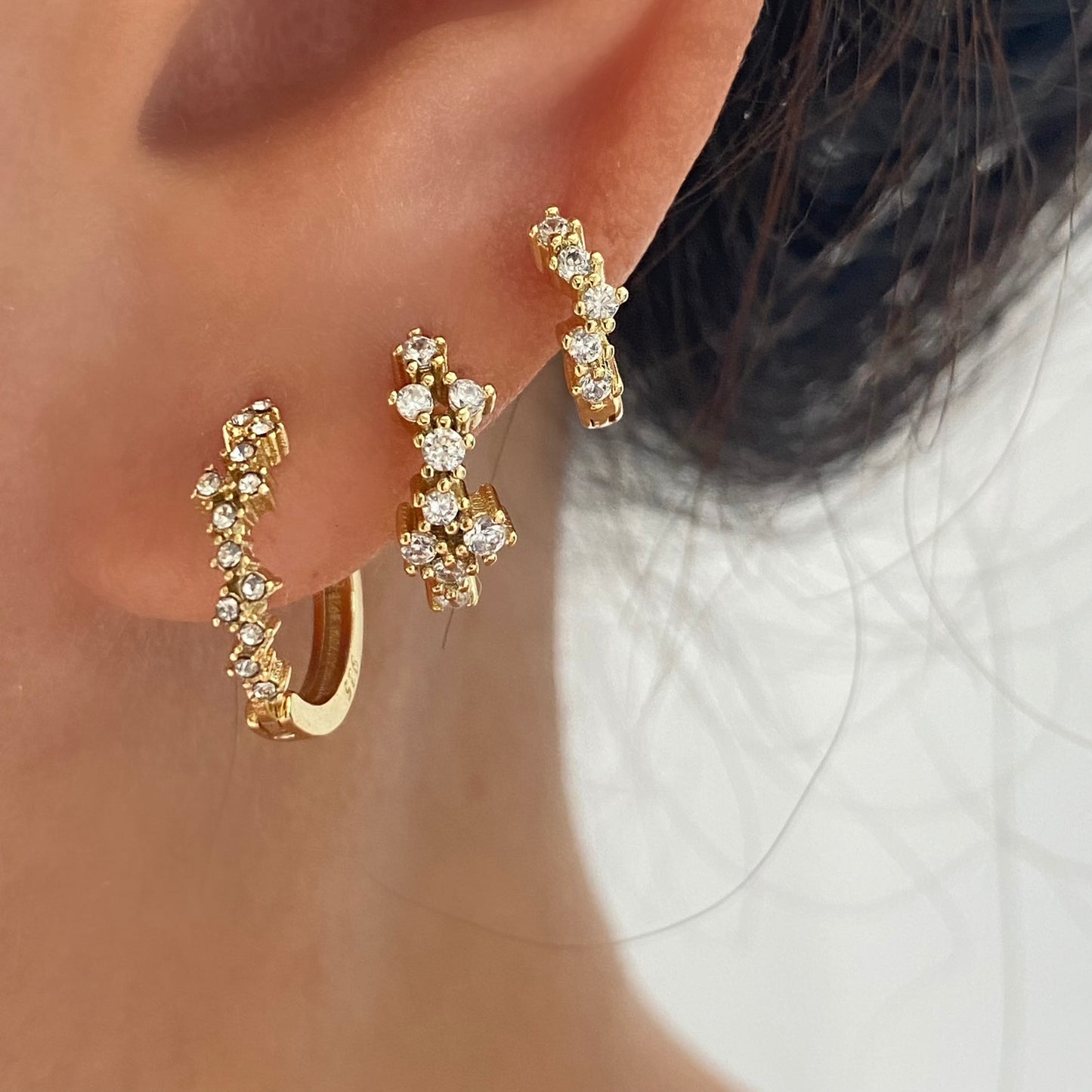 925 Sterling Silver Huggie Hoop Gold Earrings Flower Crown CZ
