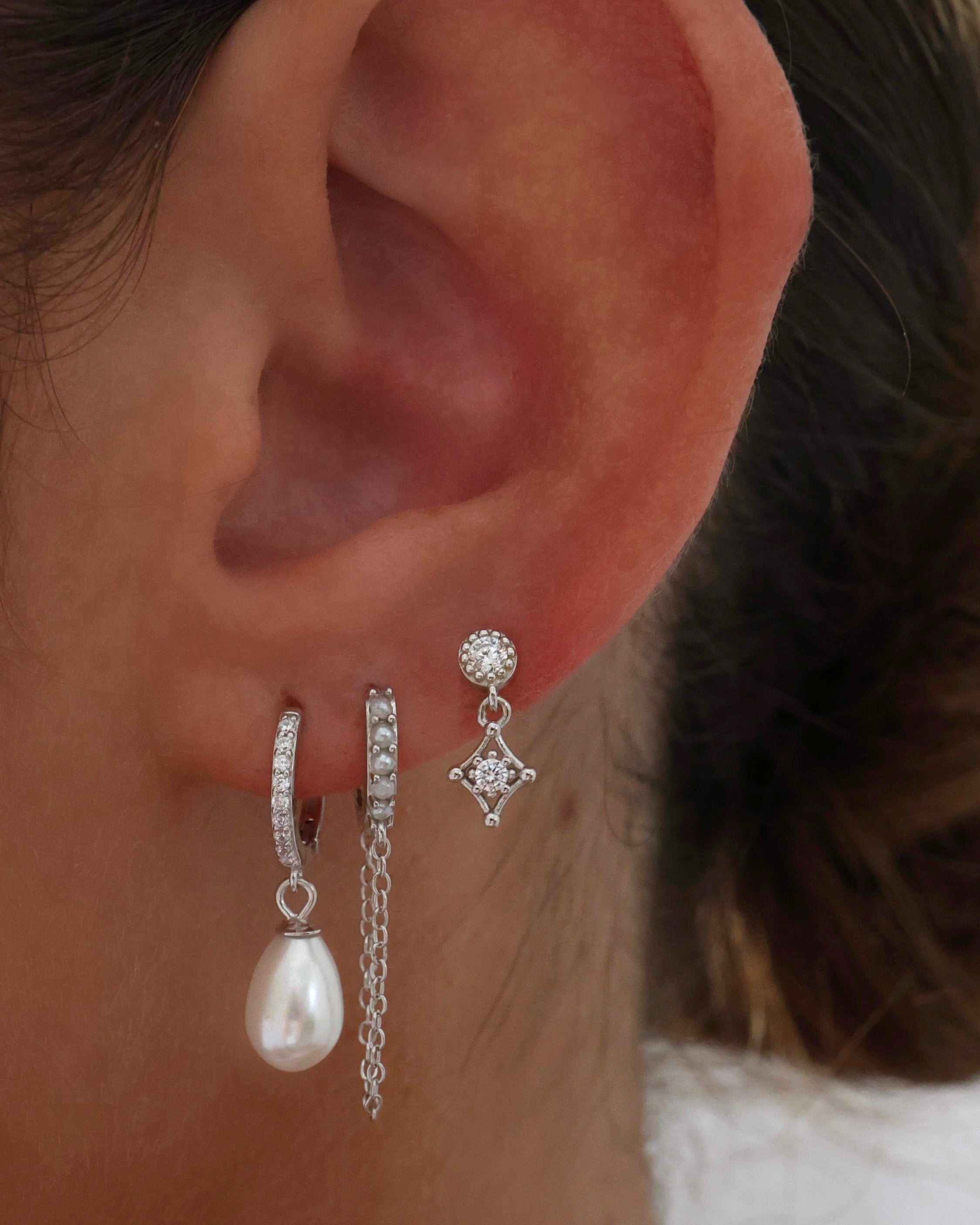 Molly Pearl Chain Earring Gift Set SILVER