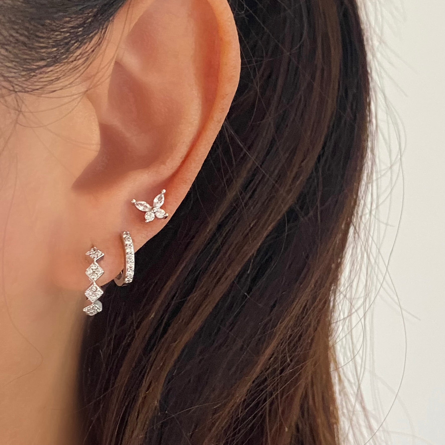 Sterling Silver Cubic Hoop Earrings, Dainty Sparkle Silver Hoops, Basic Simple Silver Hoops