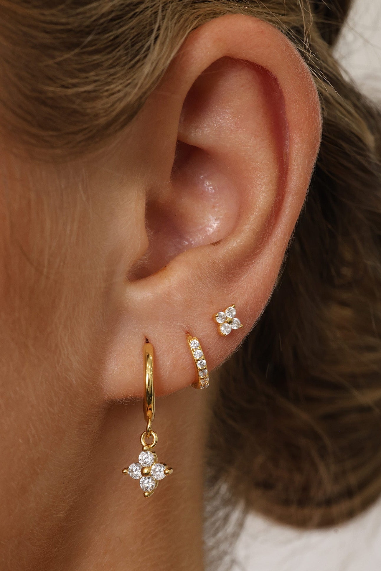 4 Clover Dangle Earrings GOLD sterling silver gold 3 pair earring stack