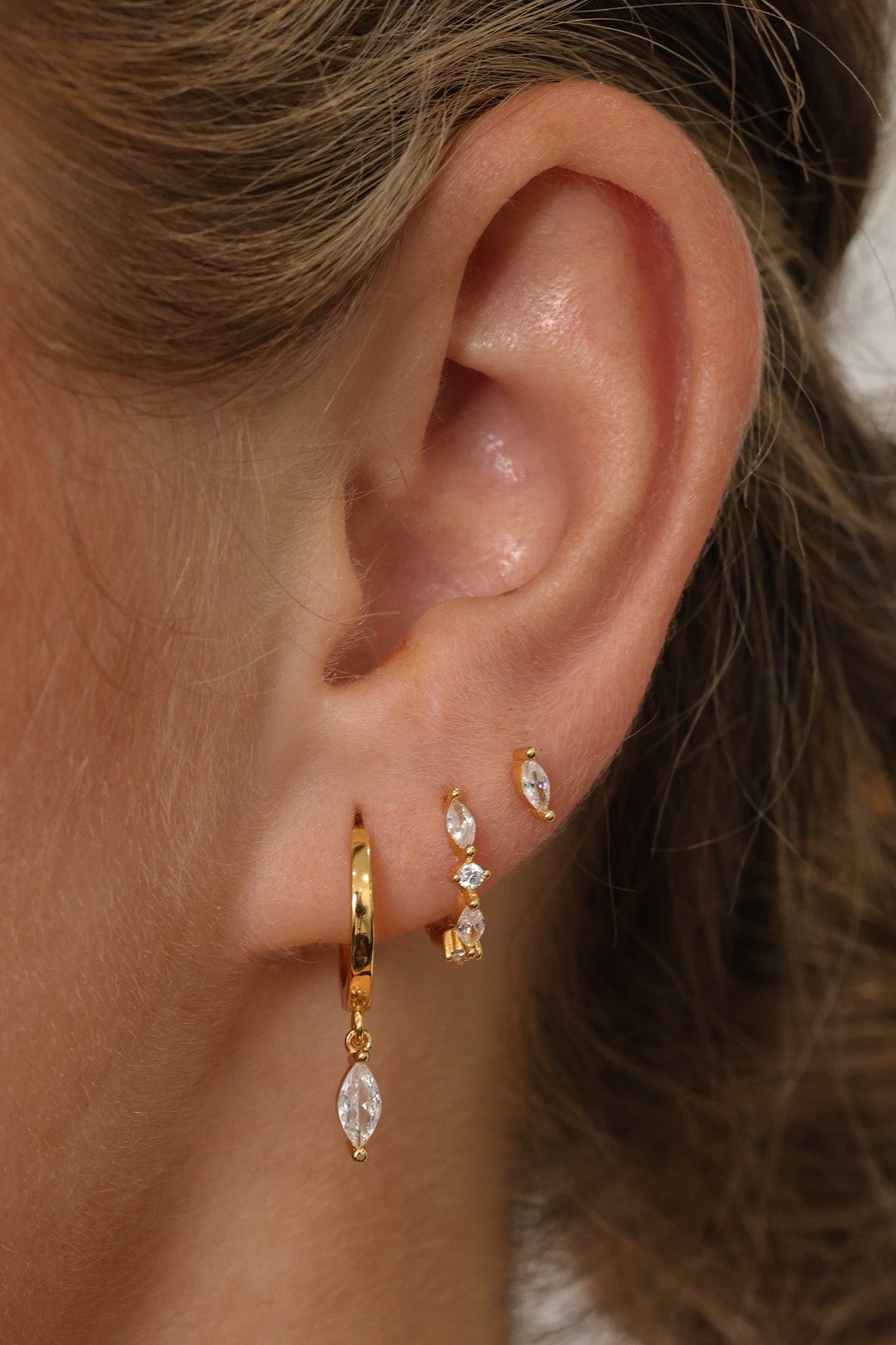 Grace Dangle Gold Earring Set Sterling Silver