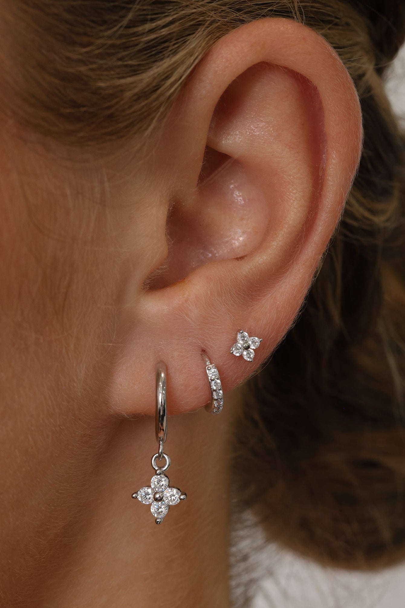 4 clover sterling silver earring stack