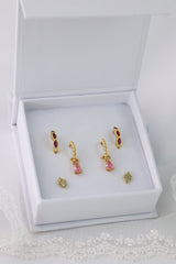 Pink CZ Princess Hoop Earrings 3 Pair Gift Box Set