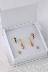 Pink CZ Princess Hoop Earrings 3 Pair Gift Box Set