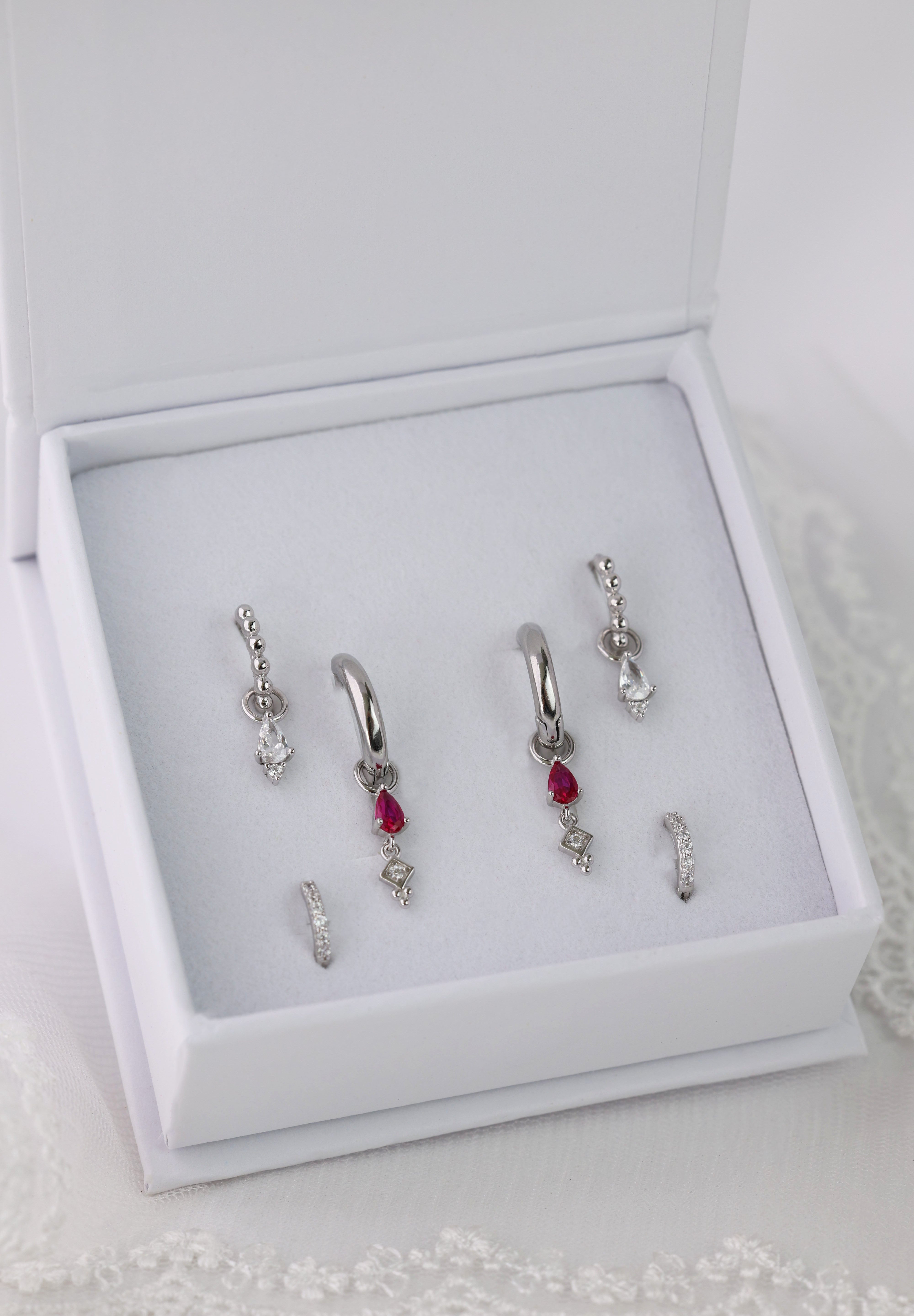 Pink Teardrop Dangle Silver Earring Gift Set