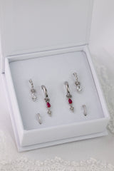 Pink Teardrop Dangle Silver Earring Gift Set