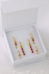 Pink 3 Teardrop Dangle Gold earring Stacks A + B + C (6 earrings)