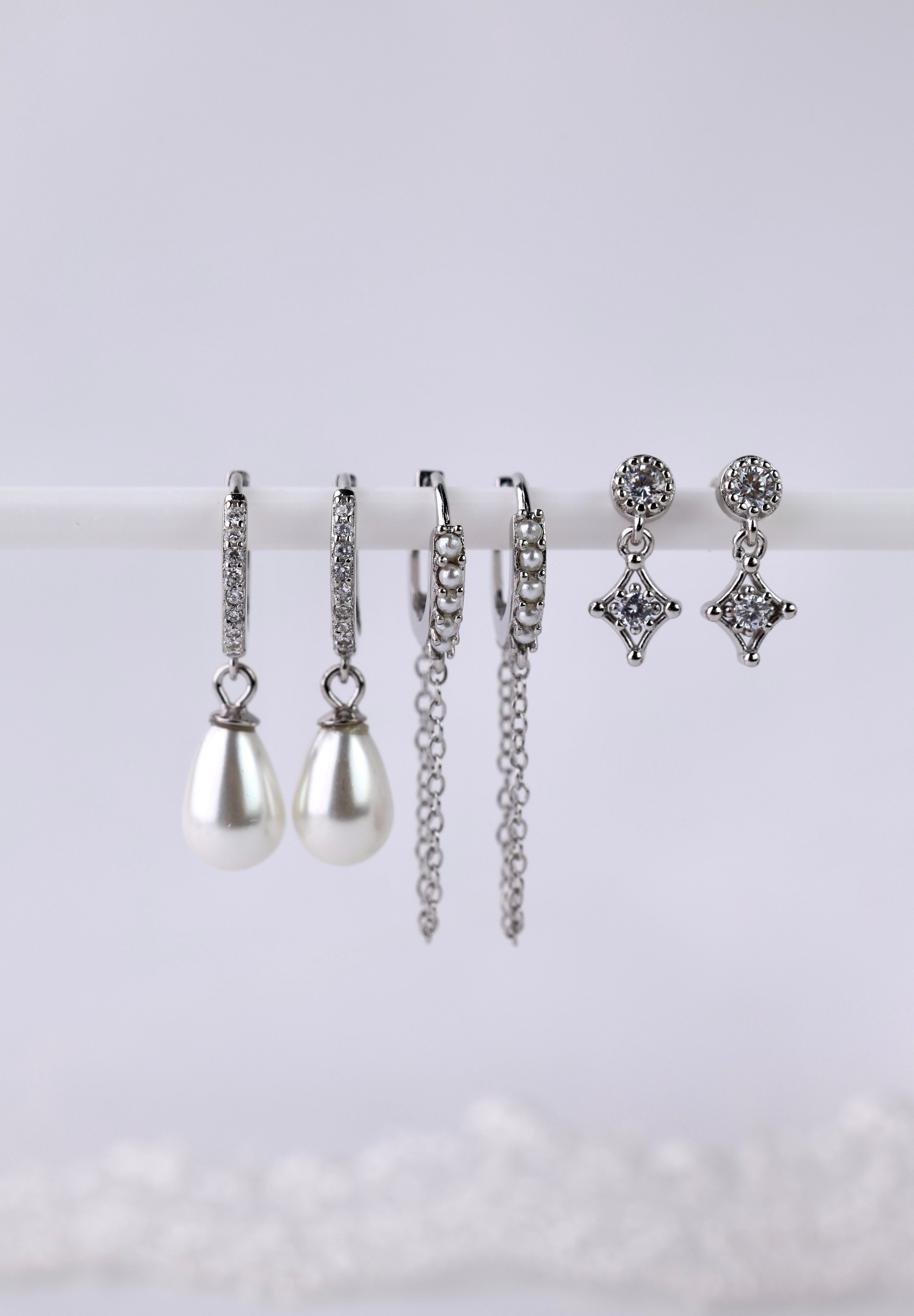Molly Pearl Chain Earring Set SILVER