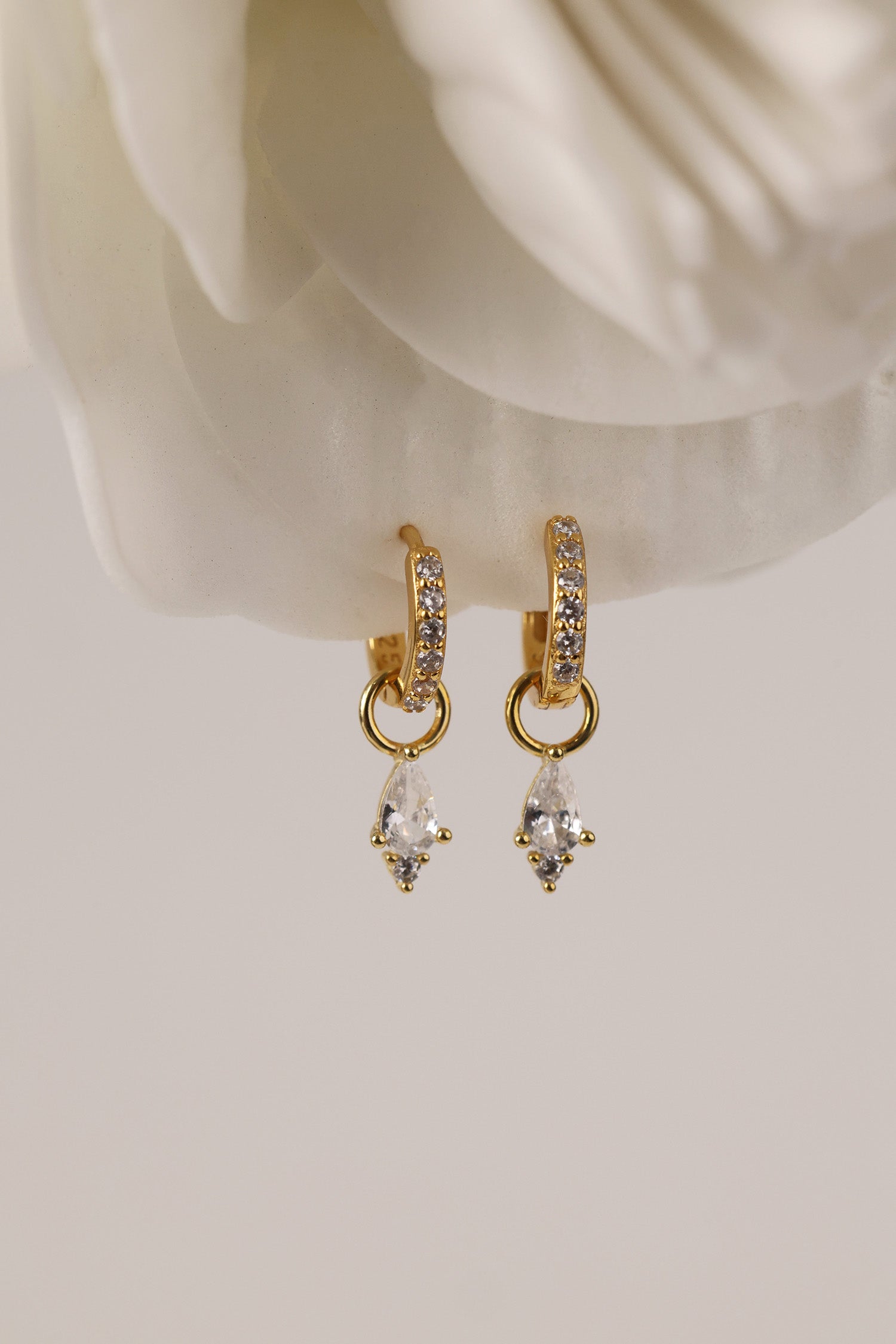 clear white teardrop dangle earrings - sterling silver anett jewellery