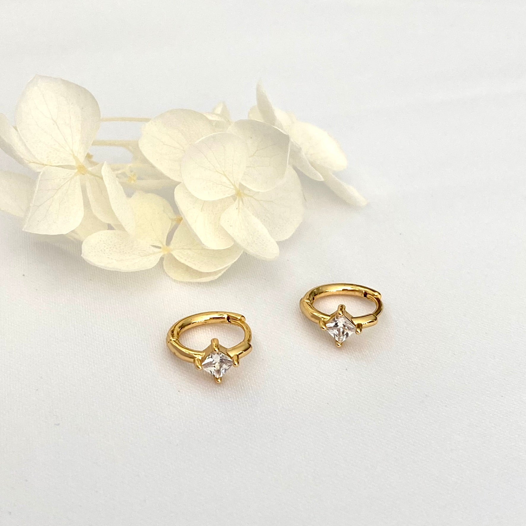 Thick 5mm Gold Curved Chubby Hoop Earrings B. Diamond Huggie