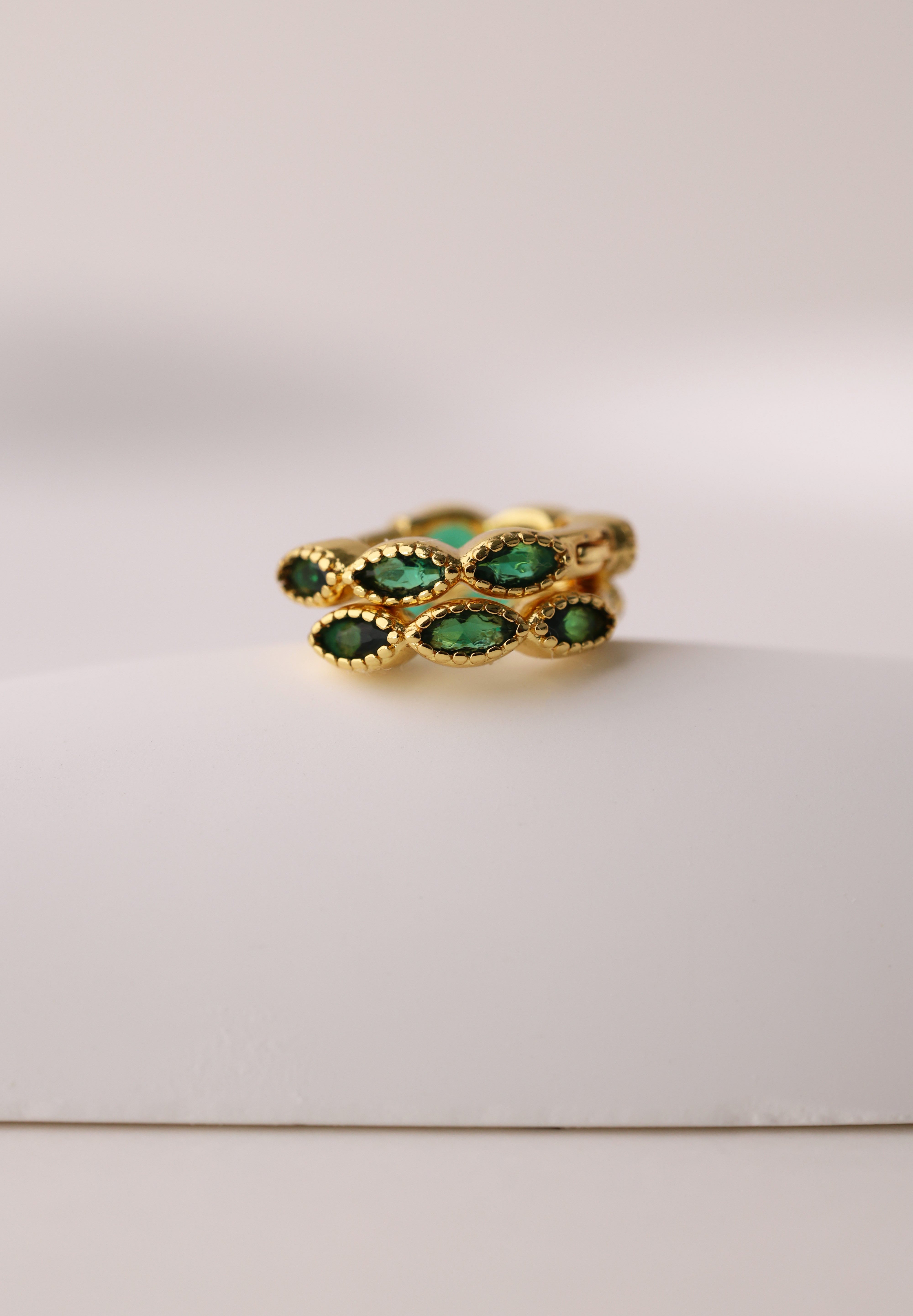 Marquise Gold Hoop Earring Green