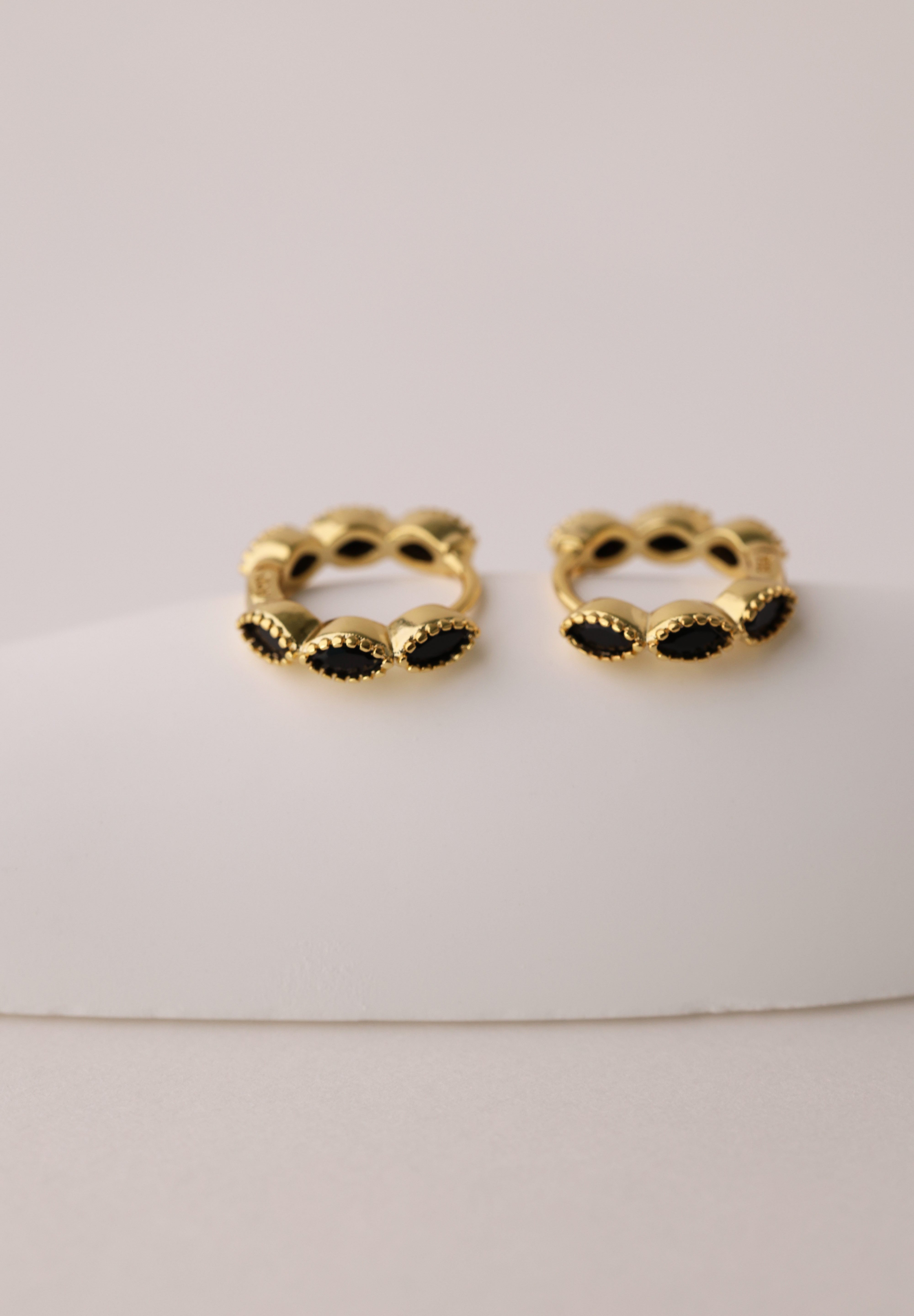 Marquise Gold Hoop Earring Black