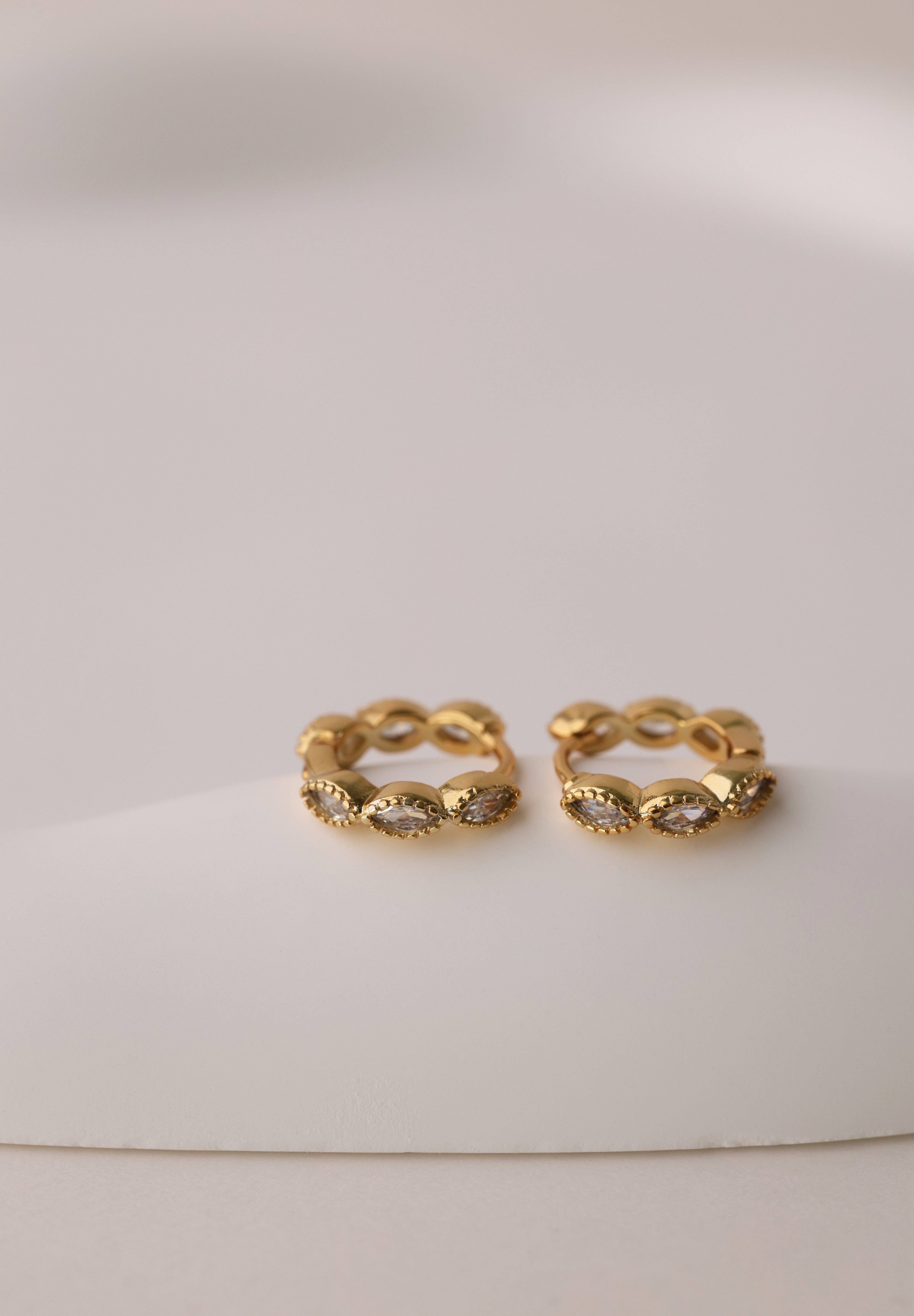 Marquise Gold Hoop Earring Clear White