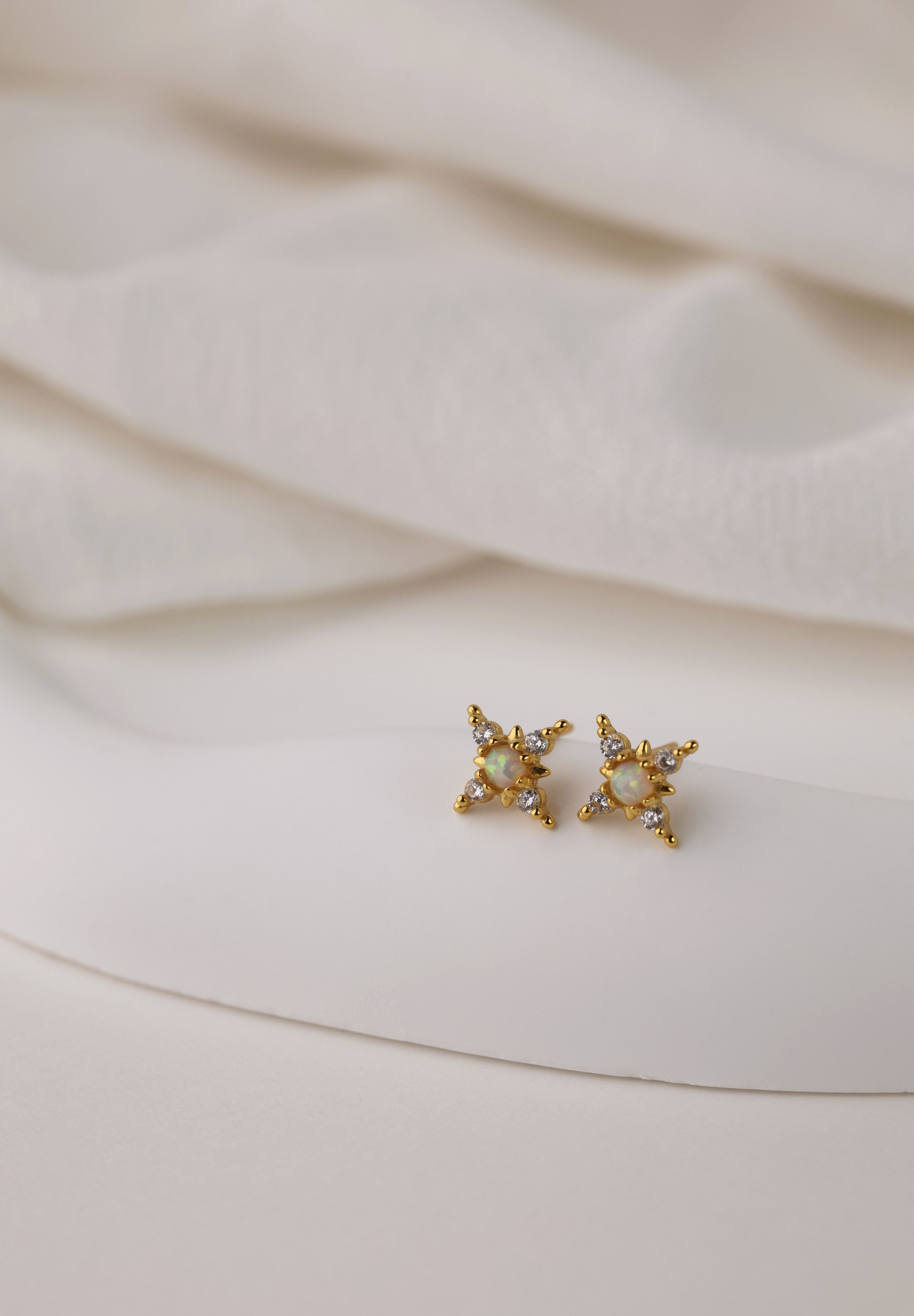 Elena Opal Starburst Stud Earrings Gold