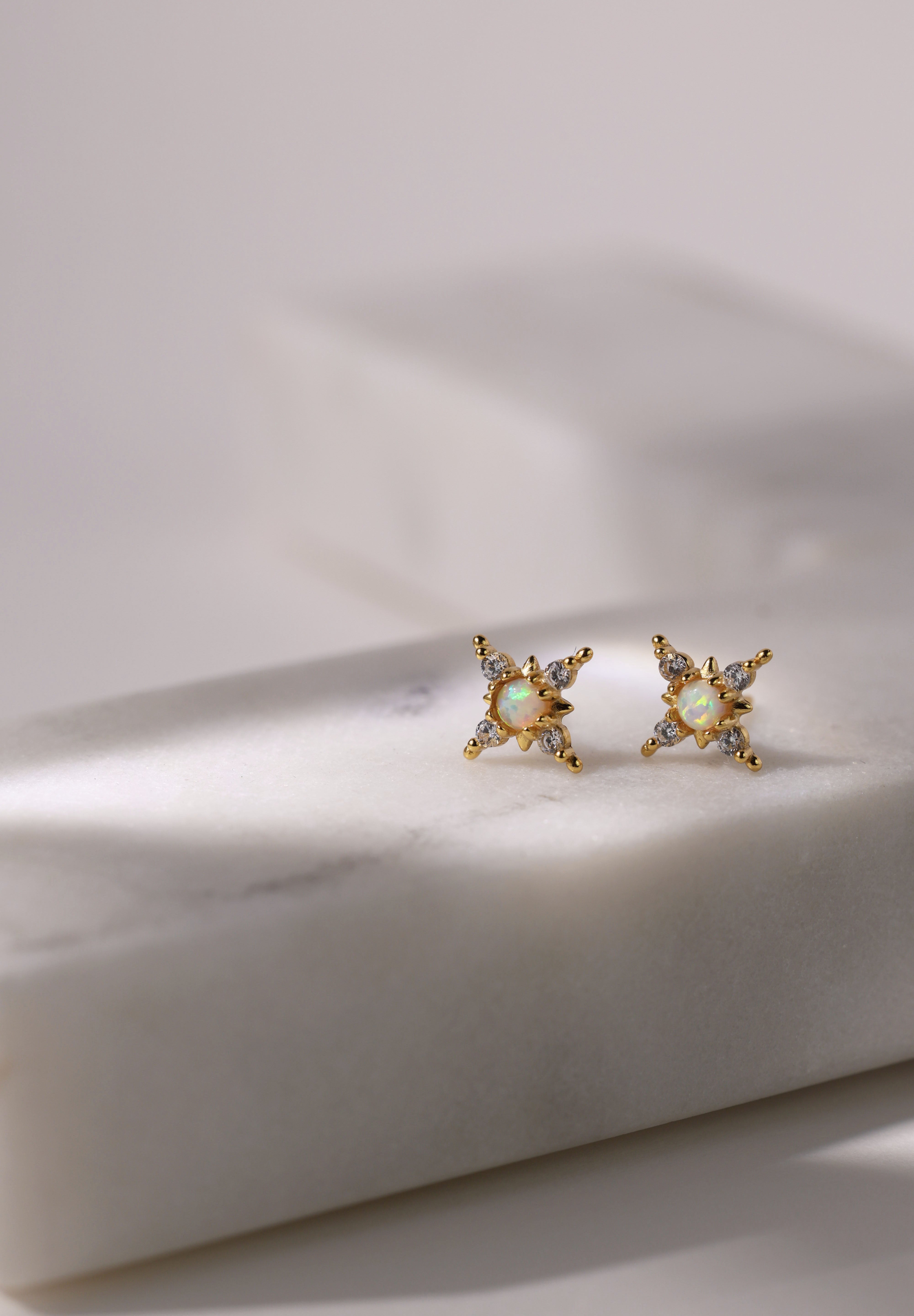 Elena Opal Starburst Stud Earrings Gold