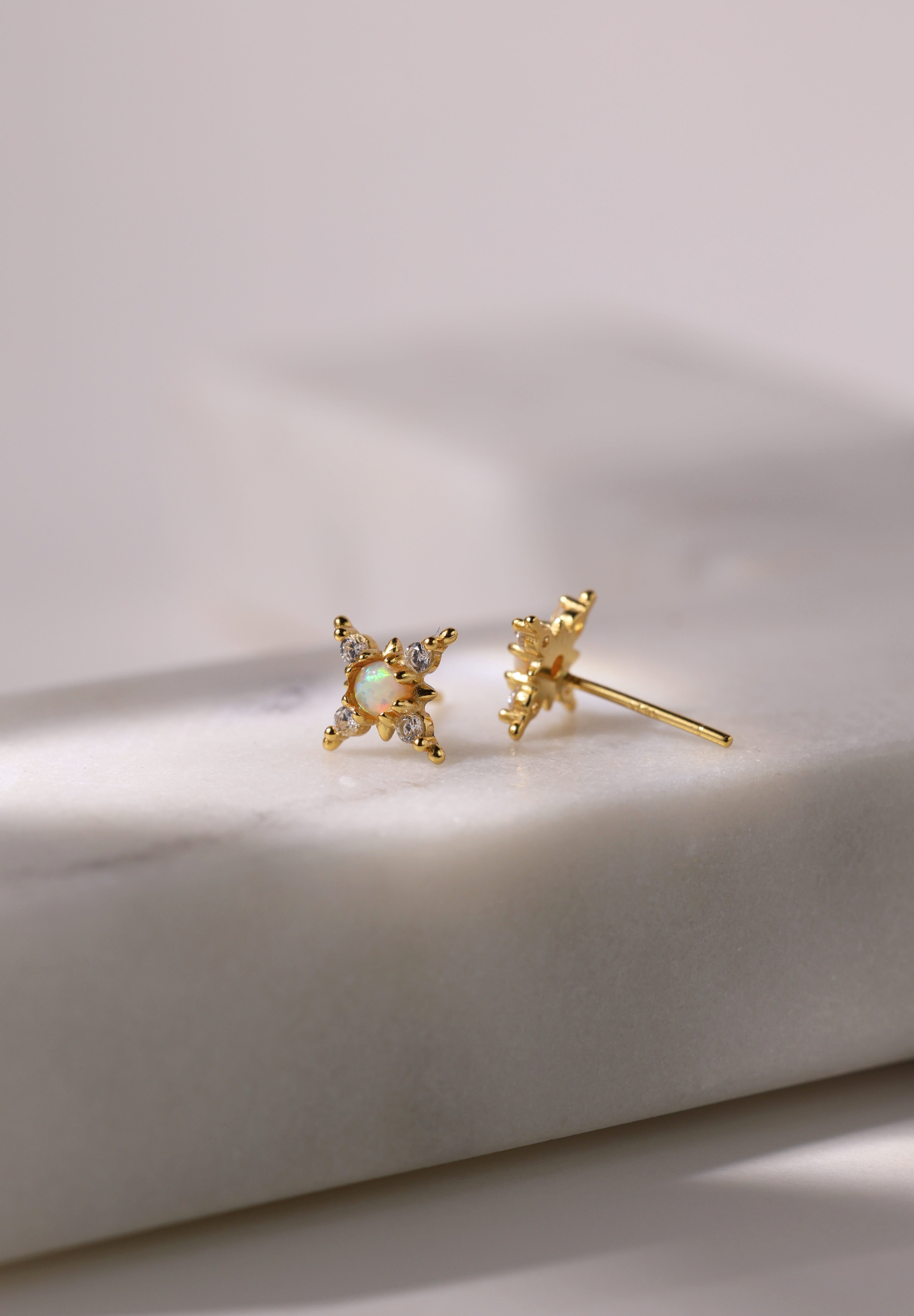 Elena Opal Starburst Stud Earrings Gold