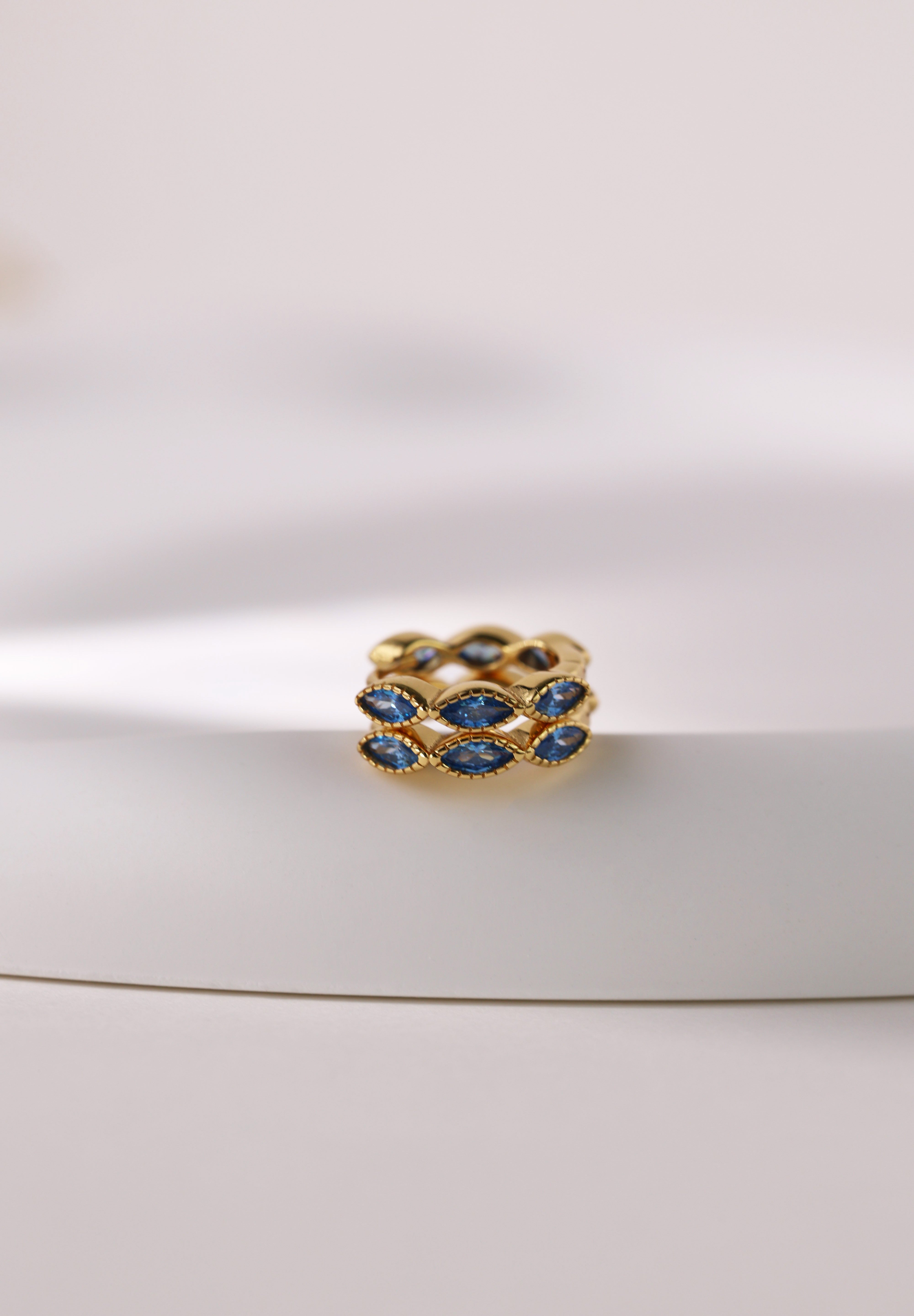 Blue Marquise Gold Hoops- Sterling Silver