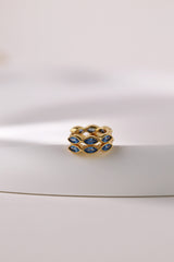 Blue Marquise Gold Hoops- Sterling Silver