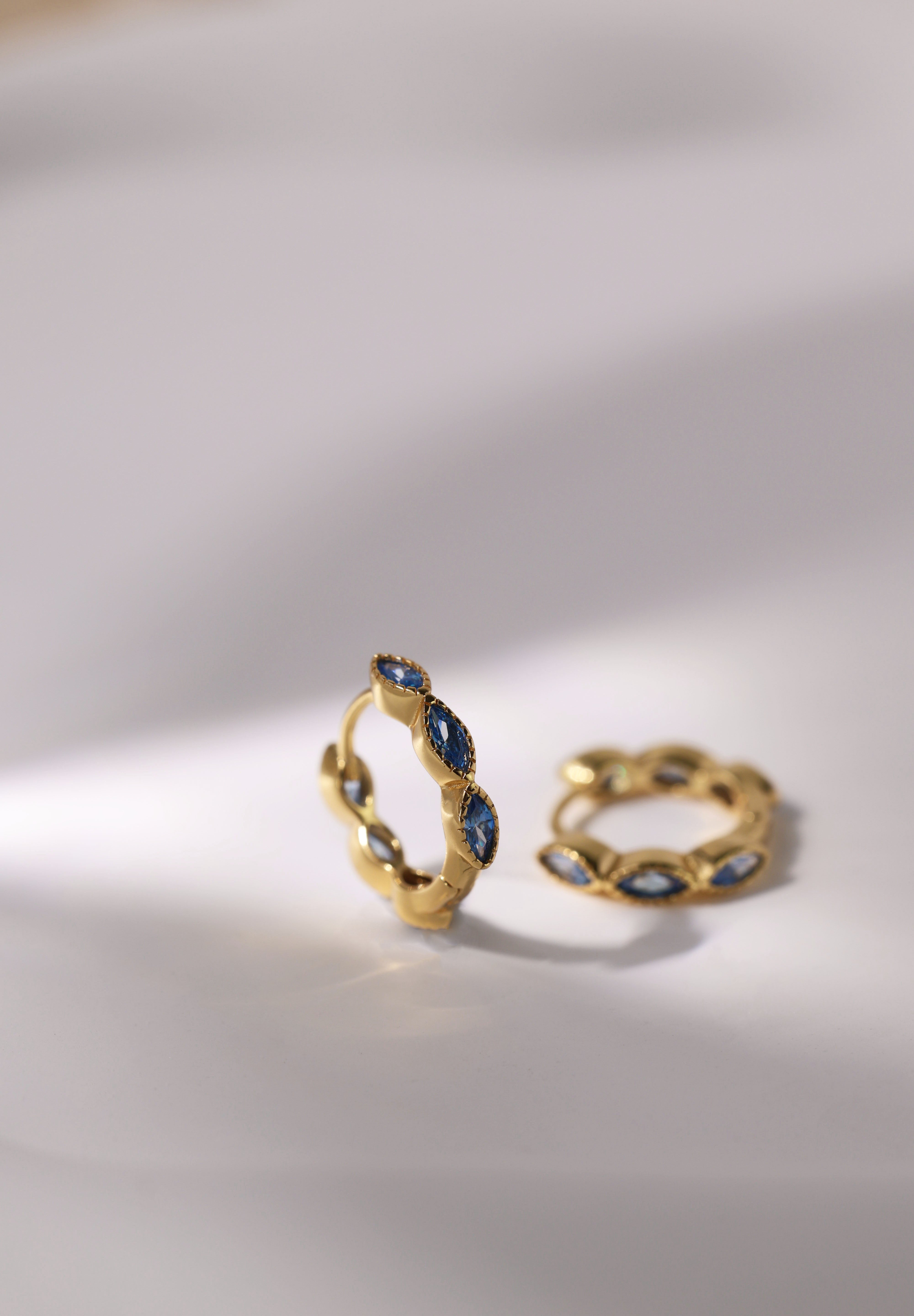 Blue Marquise Gold Hoops- Sterling Silver