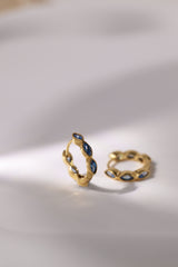 Blue Marquise Gold Hoops- Sterling Silver