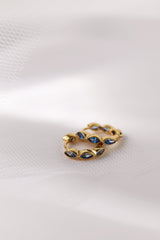 Blue Marquise Gold Hoops- Sterling Silver