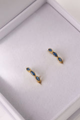Blue Marquise Gold Hoops- Sterling Silver