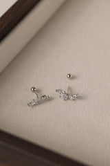 1 Piece Ball Screw Back Zircon Piercing 925 Sterling Silver with rhodium plated Stud Earrings.