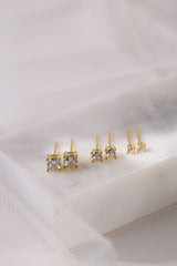 4 Prong Diamond Cubic Stud Earrings 2mm,3mm,4mm GOLD