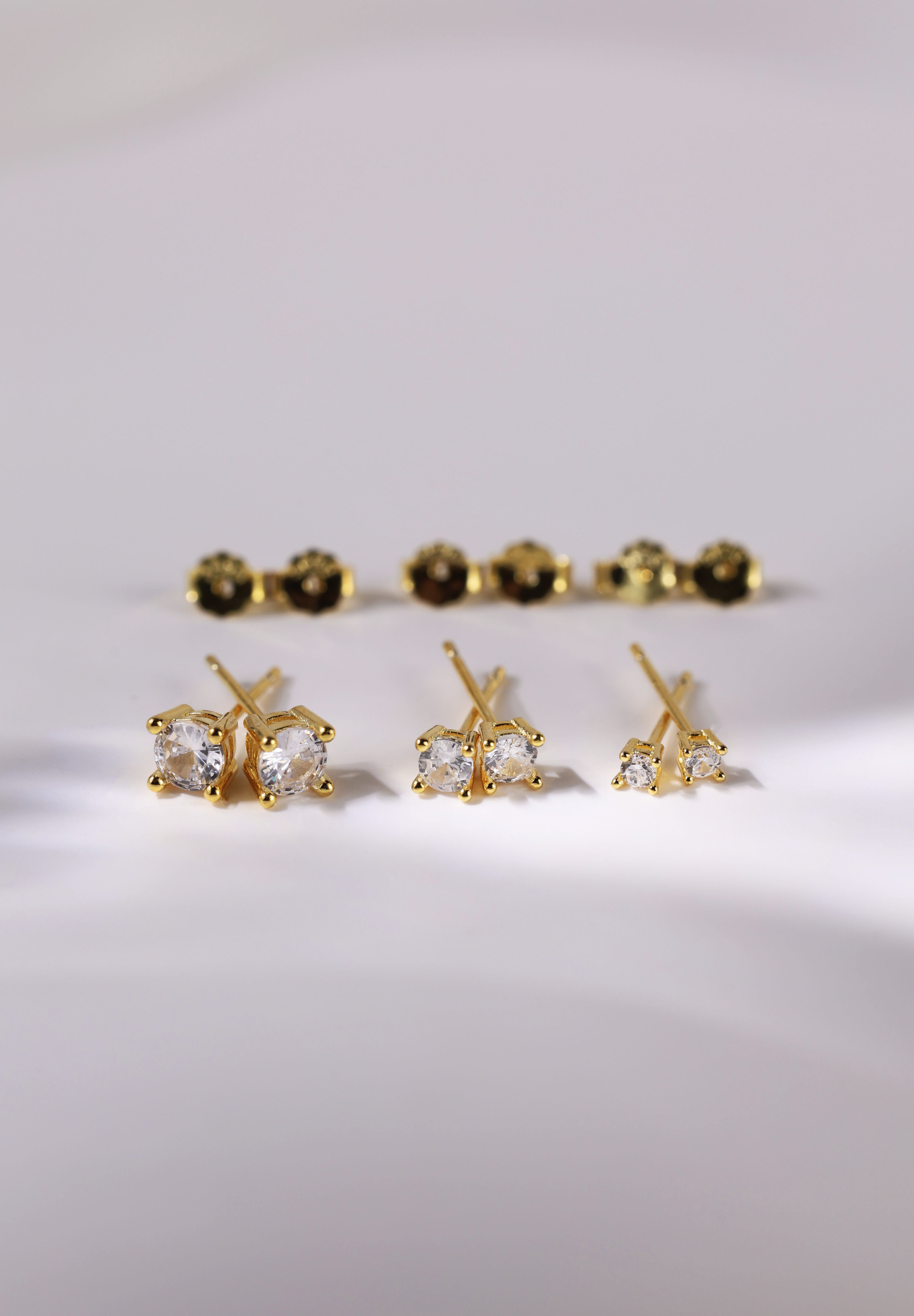 4 Prong Diamond Cubic Stud Earrings 2mm,3mm,4mm GOLD
