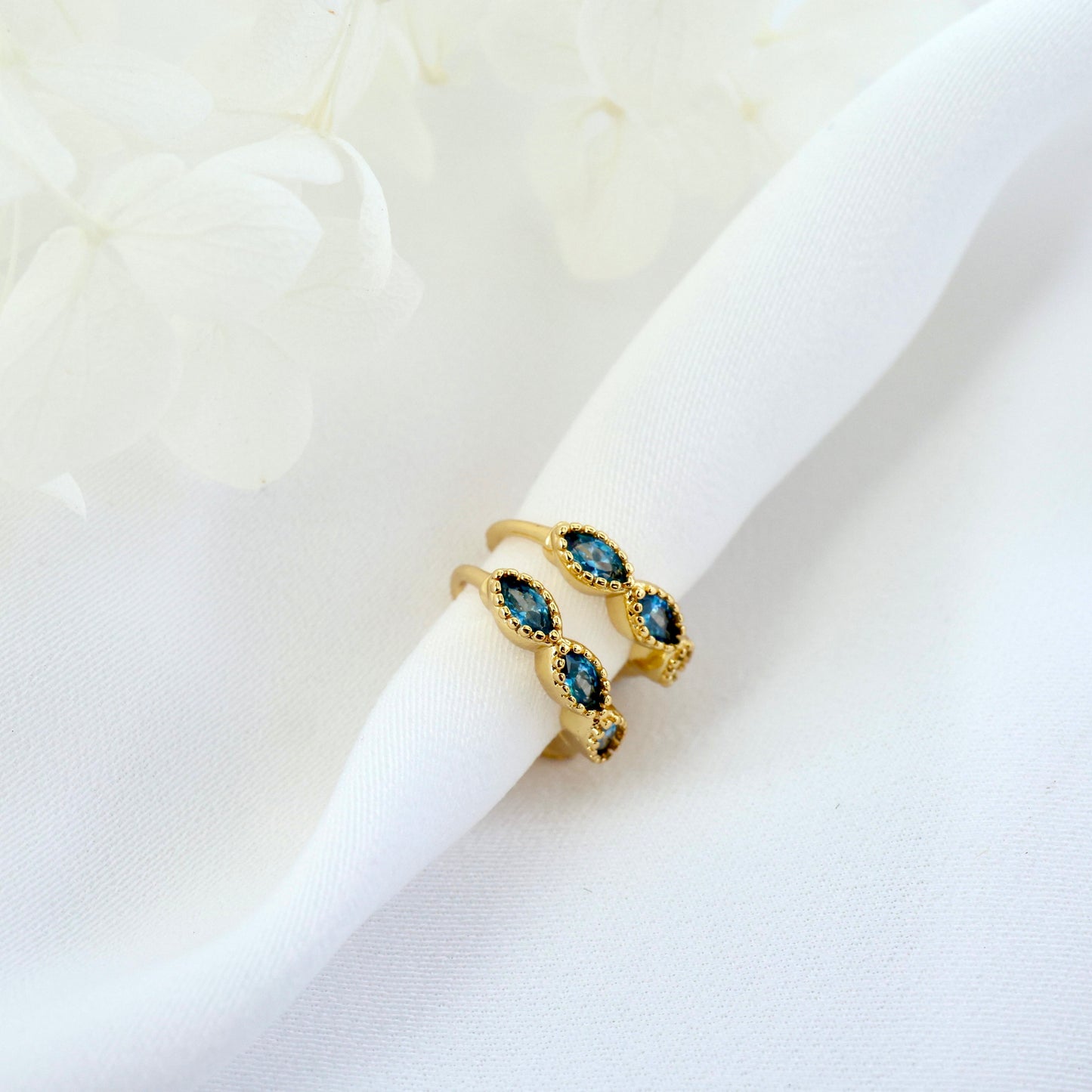 Blue Marquise Gold Hoops