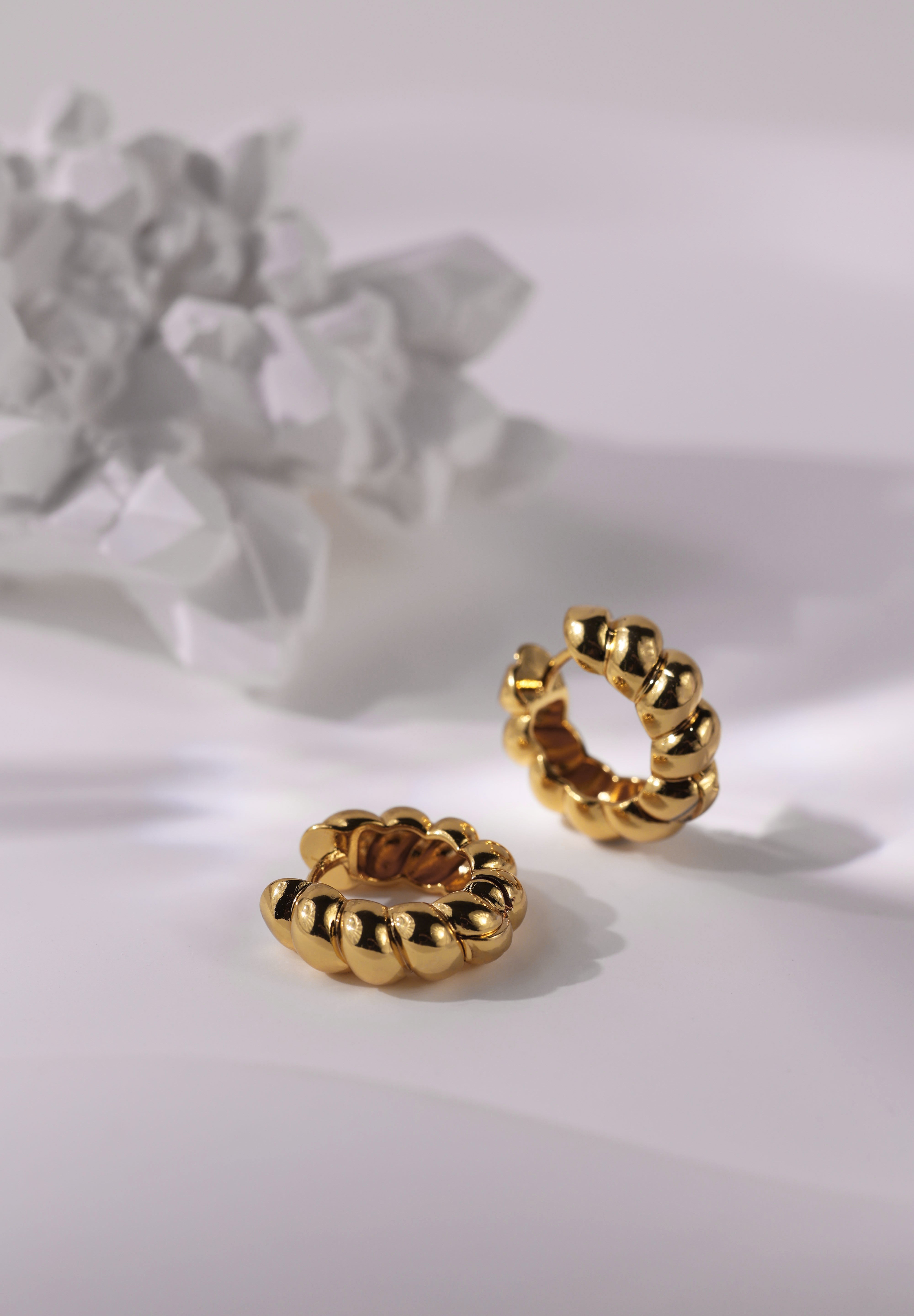 Croissant Gold Hoop Earrings, Twist Hoop 5mm thick, Gold Dome Hoop